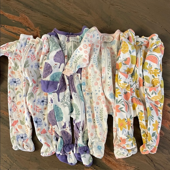 Other - Baby Girls Floral & Fruit Print One-Piece Footed Pajamas LOT-NEWBORN